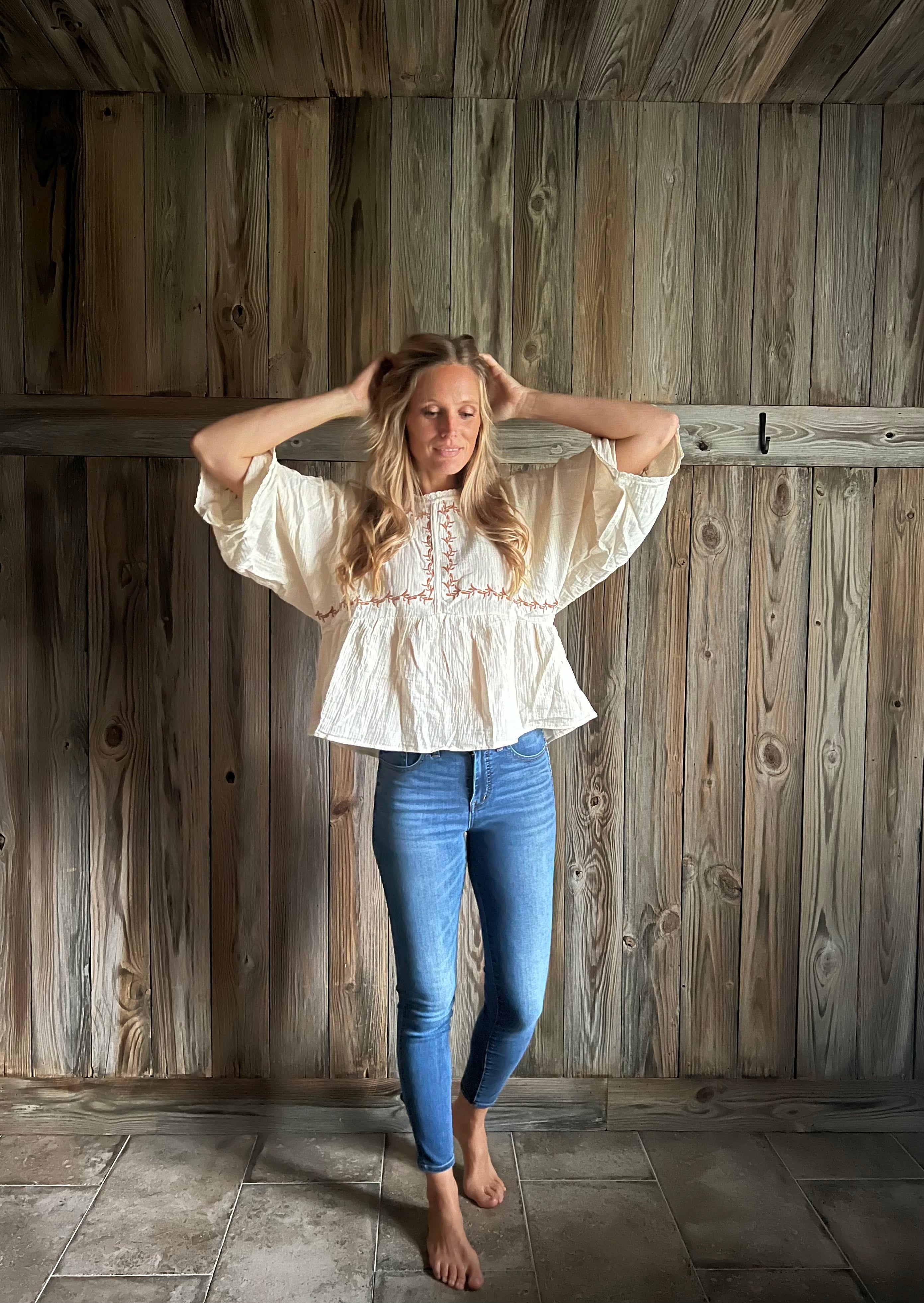 Lauren Liess Embroidered Peasant Top Medium