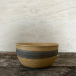 stoneware serving bowl- dark brown stripe