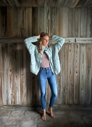 quilted washed aqua jacket