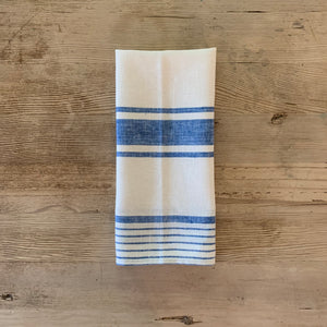 pair of linen hand towels with multi stripes- blue