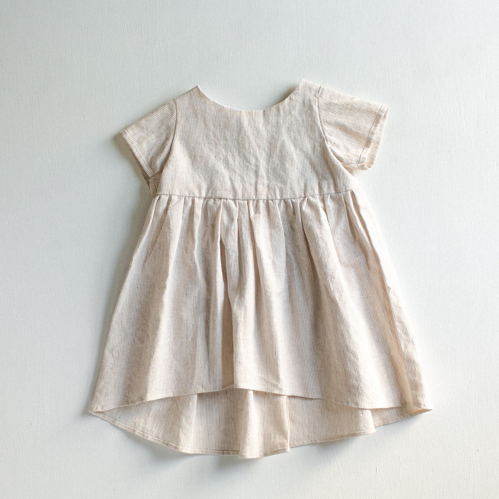 old-fashioned ivory striped linen dress