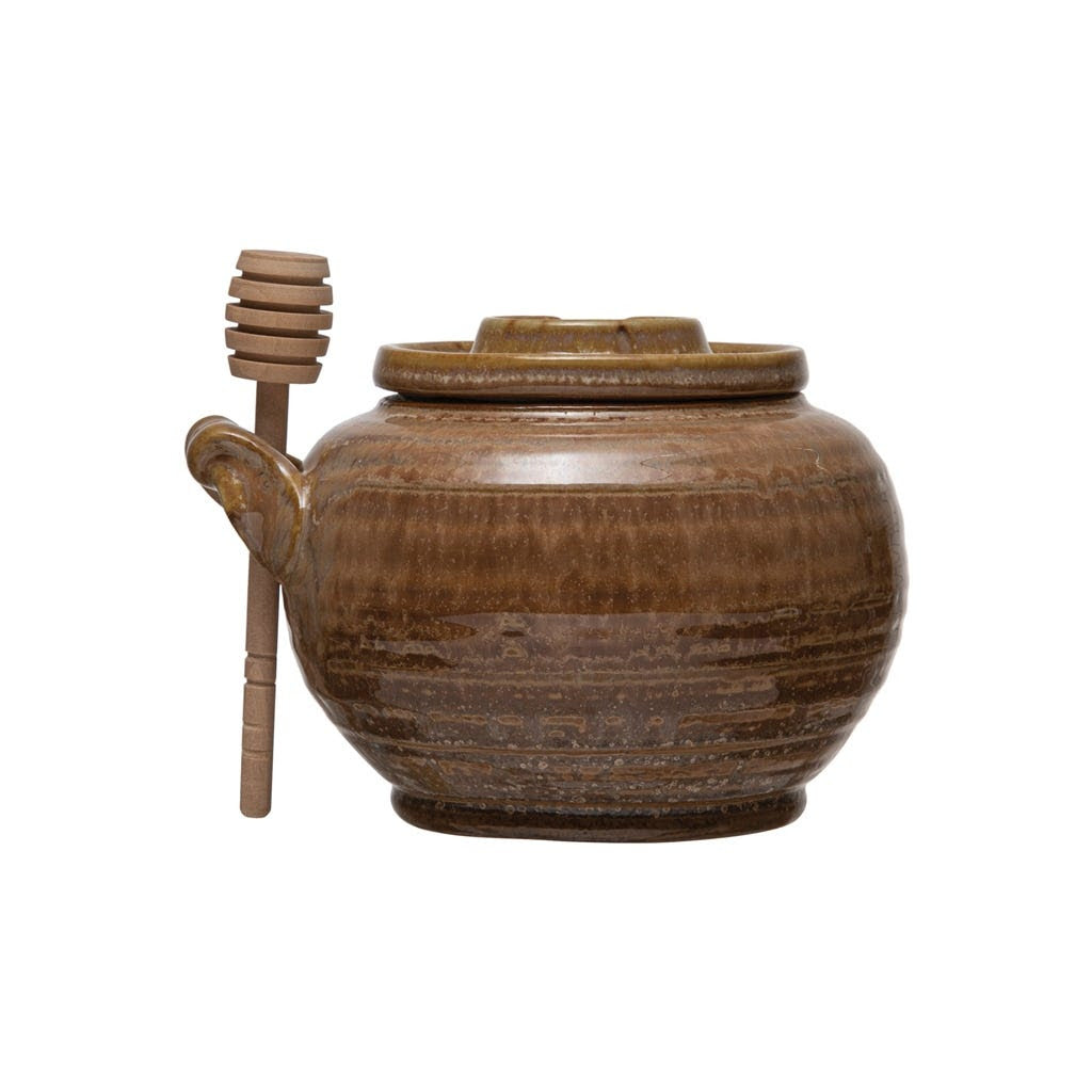 honey pot with wood dipper
